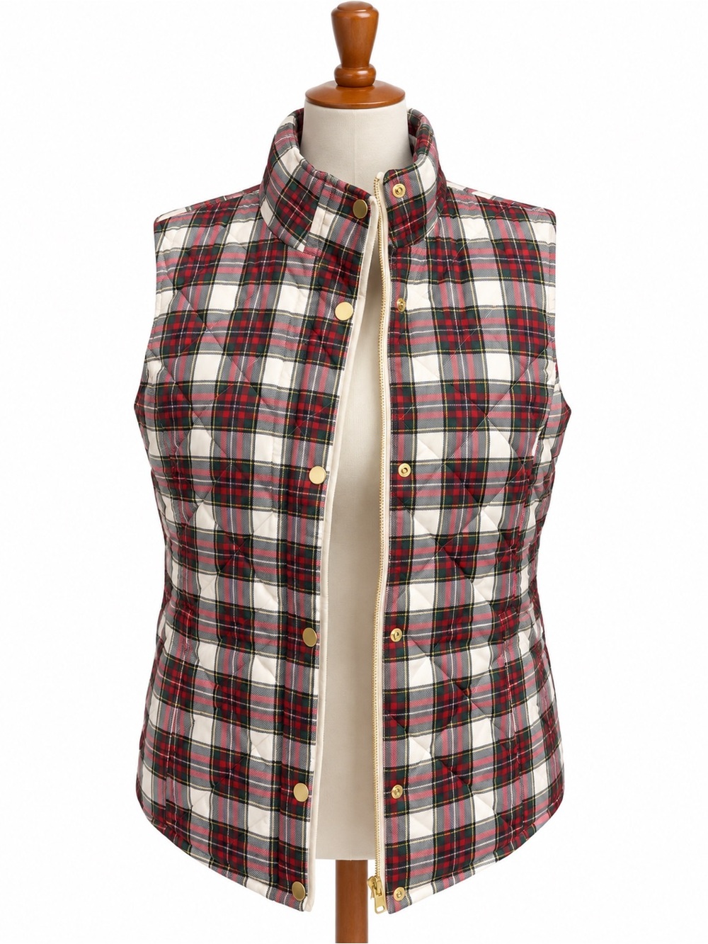 Kim Rogers Plaid Quilted Women's Vest’s Puffer Holiday Print Red White Medium